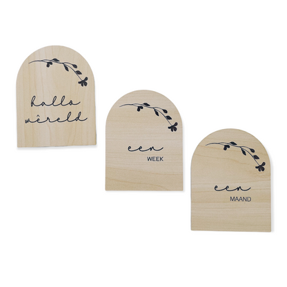 Capture your little one's milestones with our beautiful engraved wooden milestone cards. Our arched milestone cards come in a keepsake box, making it the perfect gift for any new parent. Afrikaans